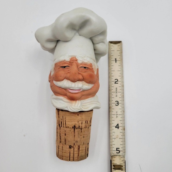 Handblown Glass Flask With Chefs Head Stopper No Markings Amazing Detail - Picture 7 of 8